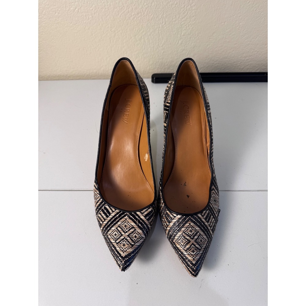 J Crew Raffia Geometric Pointed‎ Toe Heels Women 8.5 Woven Stiletto Minimalist